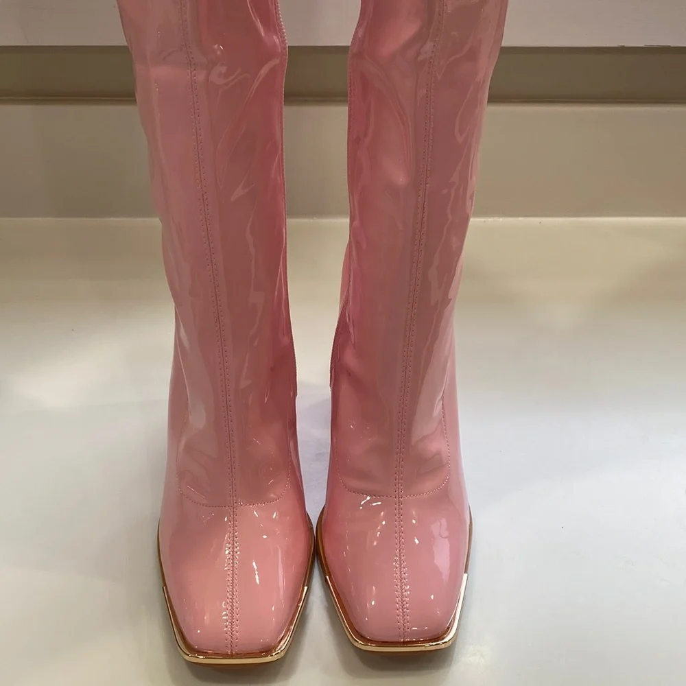 New Mixx Shuz Patent Light Pink Mayra Boots Size 9 - Picture 4 of 13